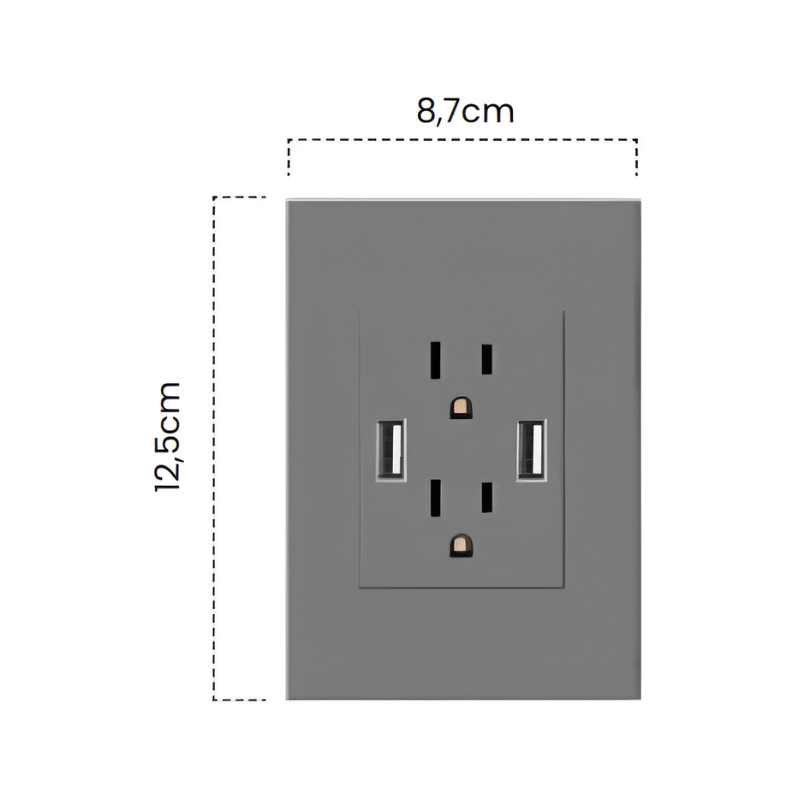 Toma Doble Polo Tierra + USB X2 Silver Luxury
