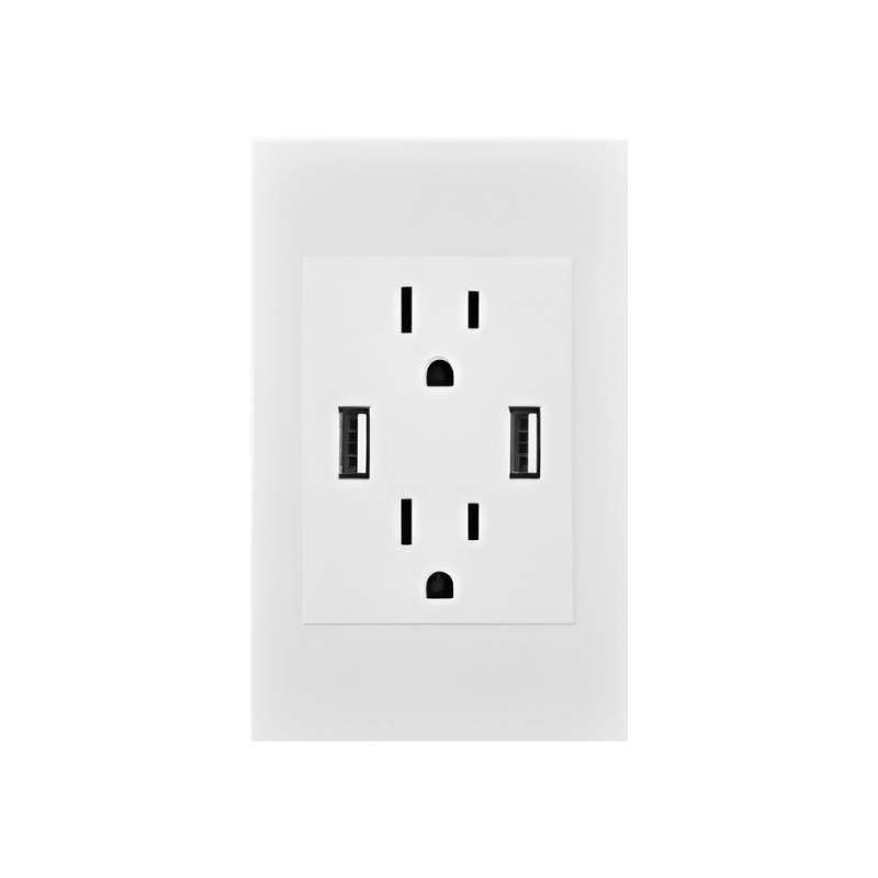 Toma Doble Polo a Tierra +USB x2 Premium Blanco