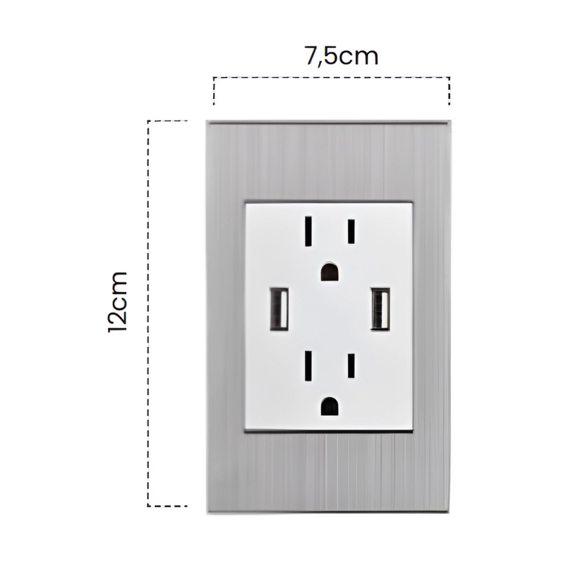 Toma Doble Polo Tierra +USB X2 Stainless