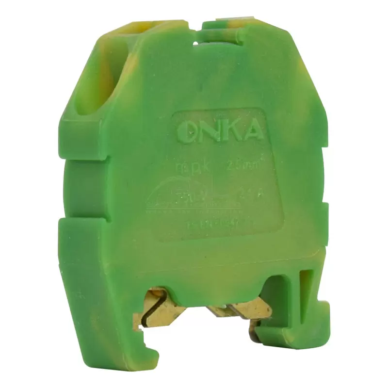 Bornera Tipo Resorte Onka 2.5Mm2 24A, Amarrillo y Verde Riel Din 15mm