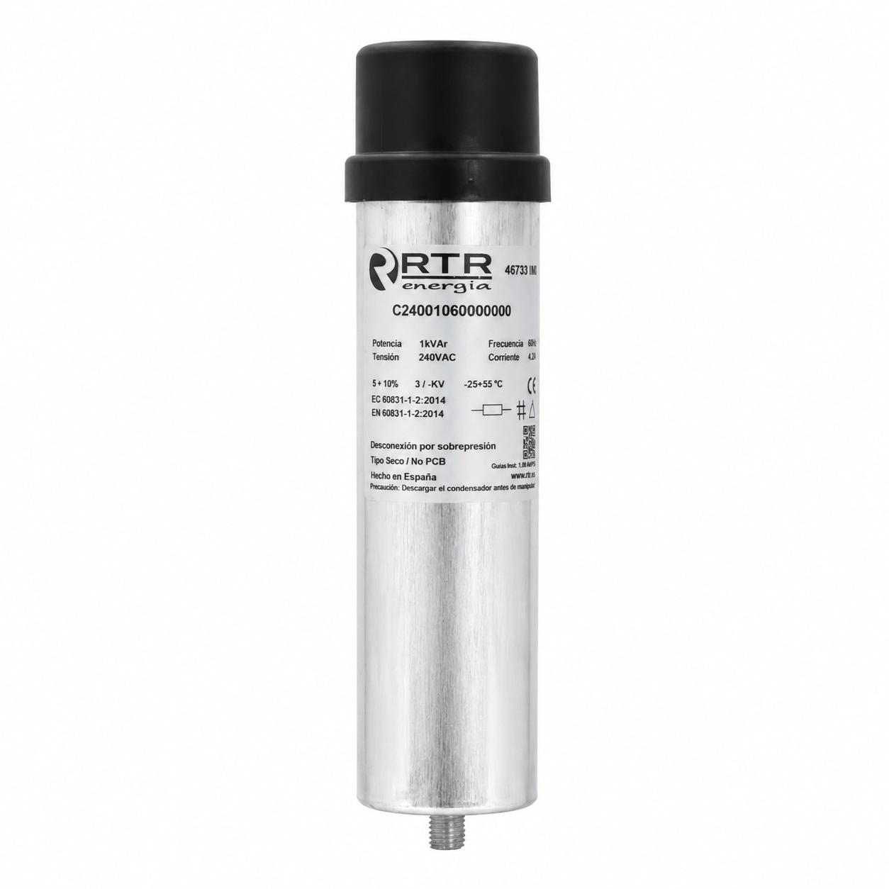Condensadores Para Corrección Factor De Potencia Serie TER, Potencia 15kVAr - Corriente 18.04A, 480VAC - 60Hz