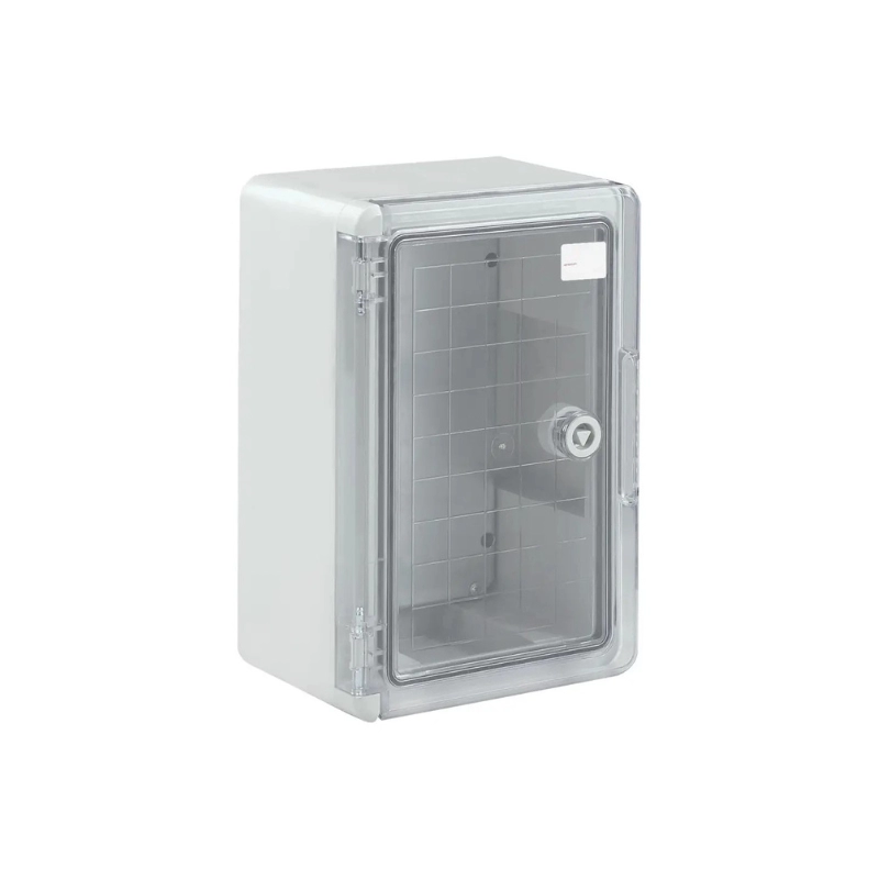 Gabinete ABS Transparente Con Placa Plástico 200x300x130mm Gris