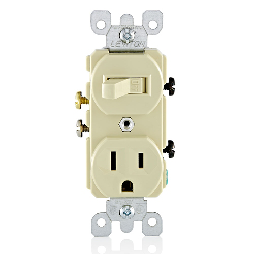 Interruptor + toma con polo a tierra 15 A 125 V color crema