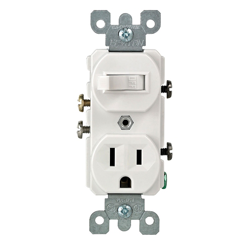 Interruptor + toma con polo a tierra 15 A 125 V color blanco