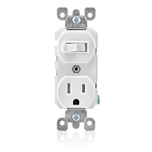 Interruptor+Toma con polo a tierra Tamper Resistant 15 A 125 V color blanco