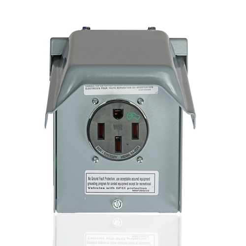 Toma para carga de vehículos eléctricos con cubierta exterior 50 A 125/250 V NEMA 14-50R