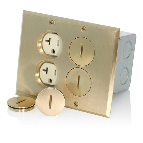 2 tomas dobles con caja de piso 20 A 125 V color marfil