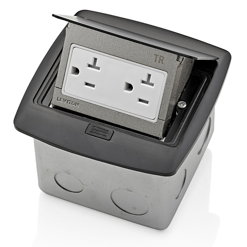 Caja POP-UP negro con tomacorriente Tamper Resistant 20 A 125 V blanco