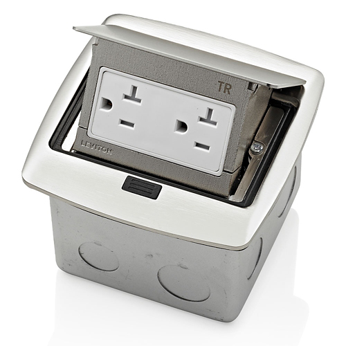 Caja POP-UP níquel con tomacorriente Tamper Resistant 20 A 125 V blanco