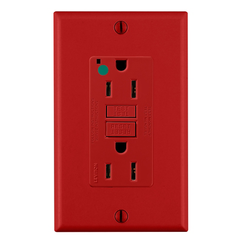 Toma doble GFCI 15 A 125 V grado hospital color rojo
