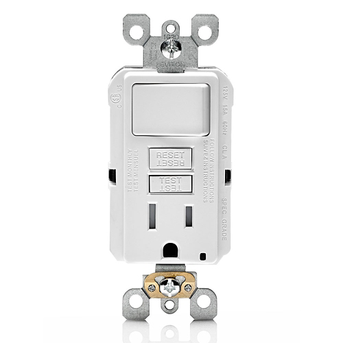 Interruptor + toma GFCI 15 A 125 V color blanco