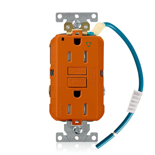 Toma doble GFCI con tierra aislada 15 A 125 V color naranjado