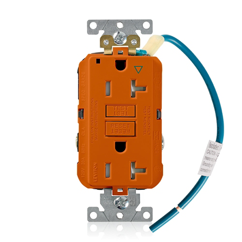 Toma doble GFCI con tierra aislada 20 A 125 V color naranjado