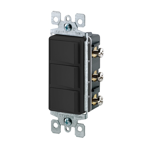 Interruptor triple Puenteado 15 A 120/277 V color negro