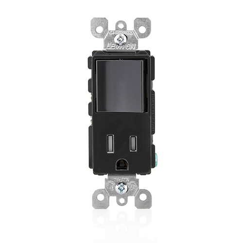Interruptor + toma con polo a tierra 15 A 120/277 V color negra