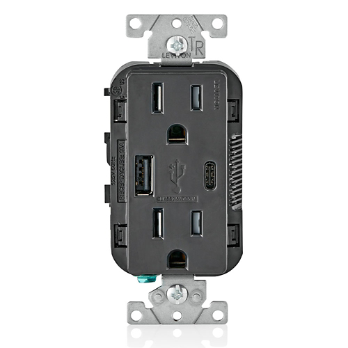 Toma cargadora USB A y C 15 A 125 V color negro