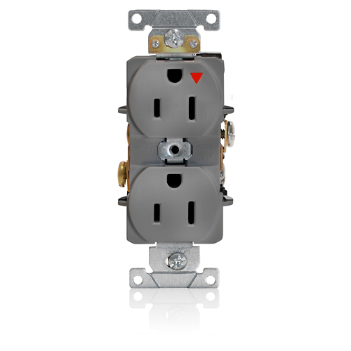Toma doble con tierra aislada 15 A 125 V grado industrial color gris