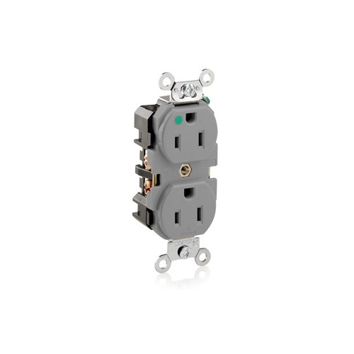 Toma doble 15 A 125 V grado hospital color gris