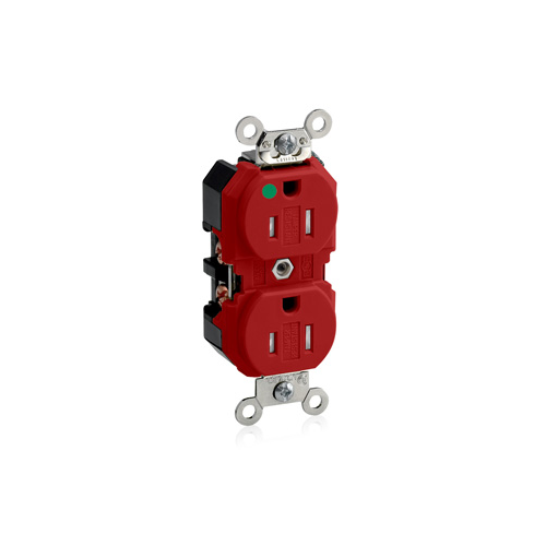 Toma doble Tamper Resistant 15 A 125 V grado hospital color rojo
