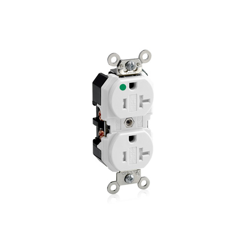 Toma doble Tamper Resistant 20 A 125 V grado hospital color blanco