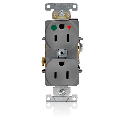 Toma doble con tierra aislada 15 A 125 V grado hospital color gris