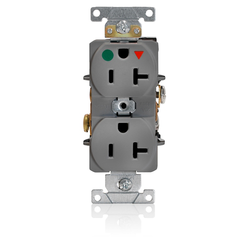 Toma doble con tierra aislada 20 A 125 V grado hospital color gris