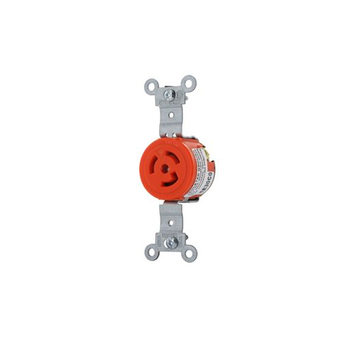 Toma de incrustar de media vuelta (Locking) con tierra aislada 15 A 125 V color naranja