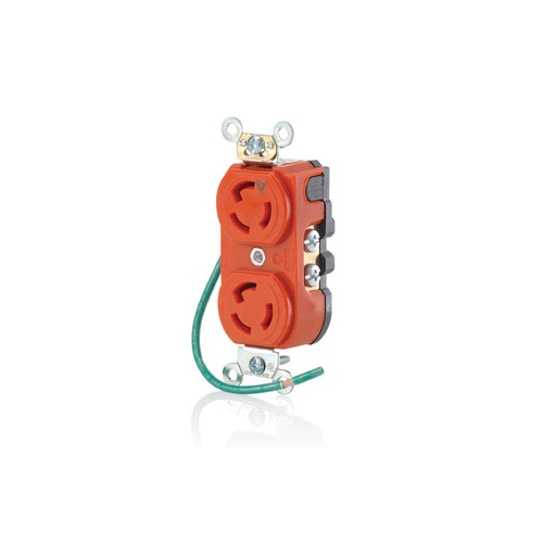 Toma doble de media vuelta (Locking) con tierra aislada 15 A 125 V color naranja