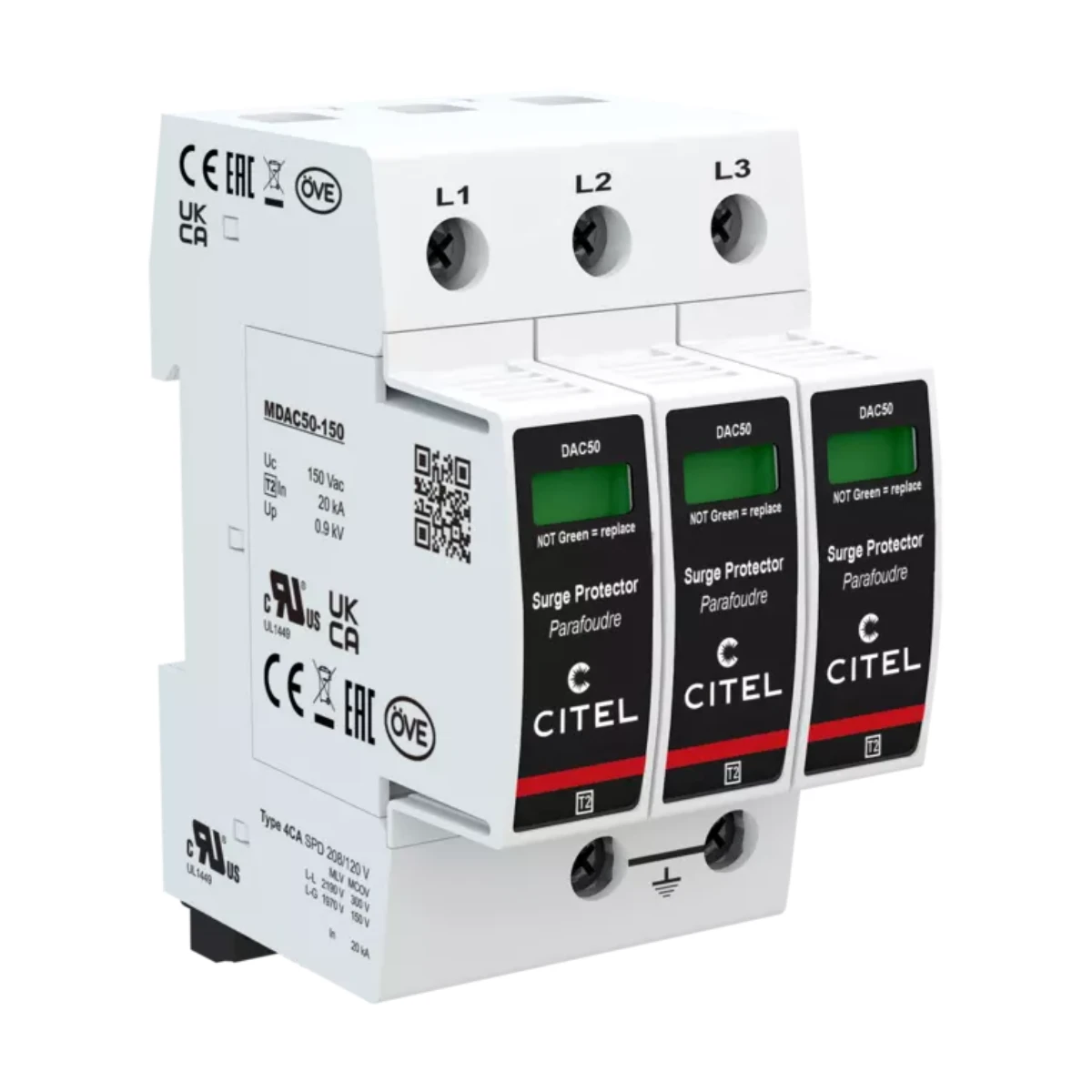 Dps Citel Tipo 2 3 Polos Uc 150 V Ac Modo Común