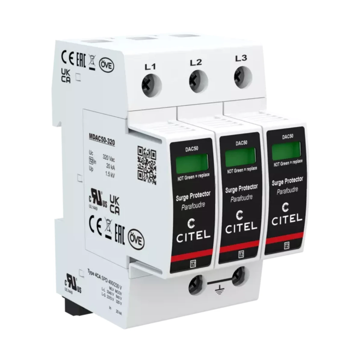 Dps Citel Tipo 2 3 Polos Uc 320 V Ac Modo Común