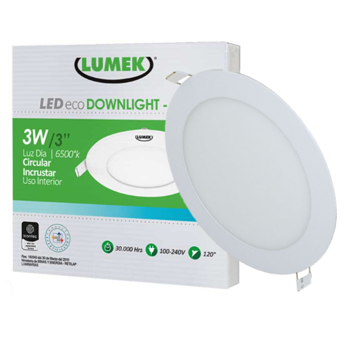 Panel LED Lumek Redondo de Incrustar 3W Luz Blanca