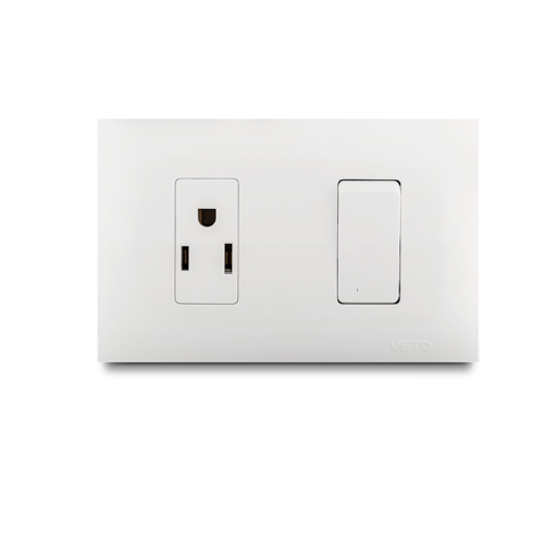 Mixto 1 Interruptor + Tomacorriente Blanco Ancho Veto