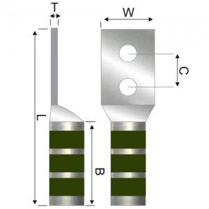 Terminal En Cobre Estañado Dos Ojos Largo 600 Kcmil
