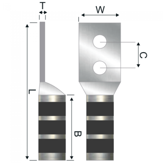 Terminal En Cobre Estañado Dos Ojos Largo 750 Kcmil