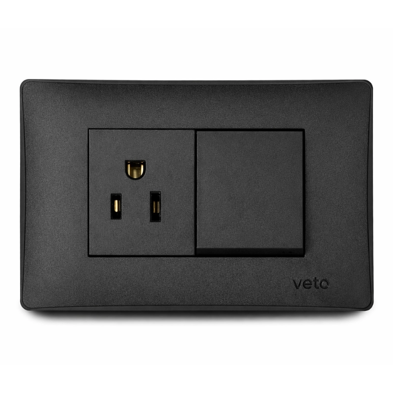 Mixto 1 interruptor balancin ancho NO neon + 1 tomacorriente amer 2P+E