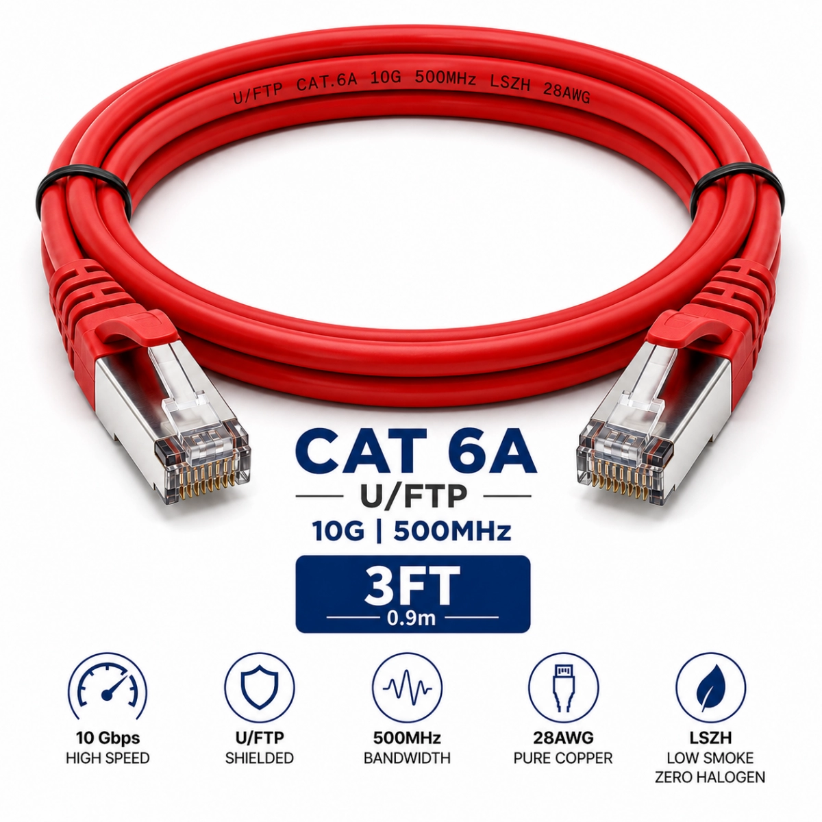 Patch Cord U/FTP Cat 6A 3FT Rojo