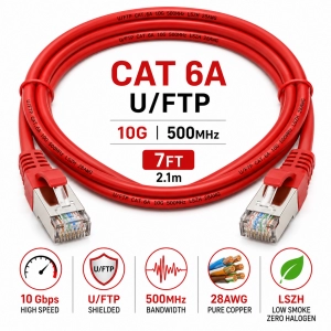 Patch Cord U/FTP Cat 6A 7FT Rojo
