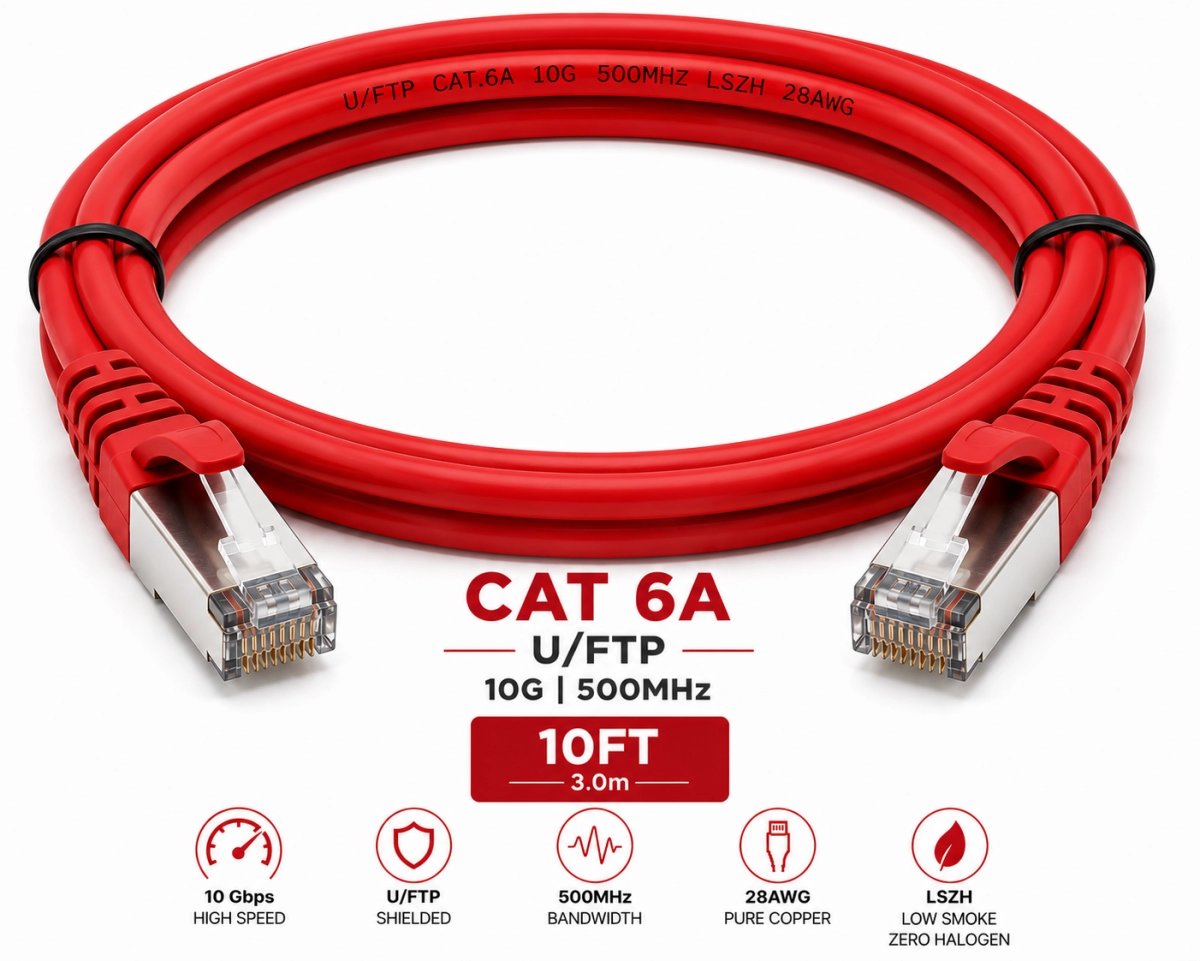 Patch Cord U/FTP Cat 6A 10FT Rojo