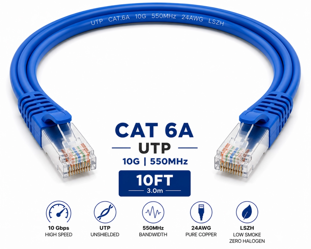 Patch Cord UTP Cat 6A 10FT Azul