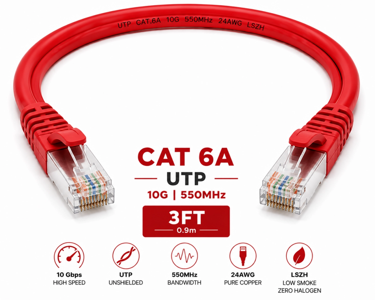 Patch Cord UTP Cat 6A 3FT Rojo