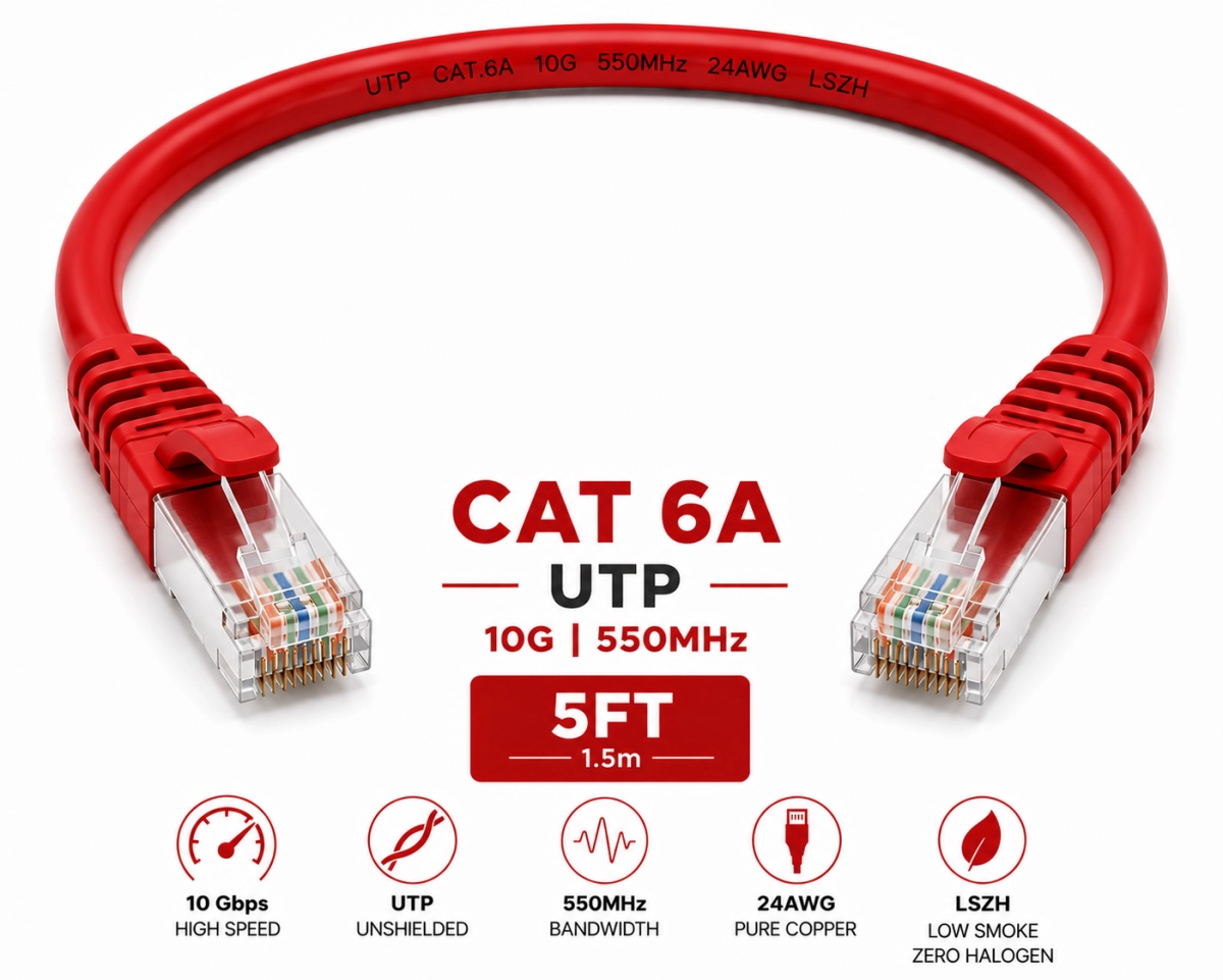 Patch Cord UTP Cat 6A 5FT Rojo