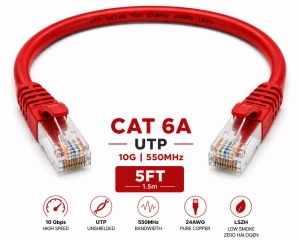 Patch Cord UTP Cat 6A 5FT Rojo