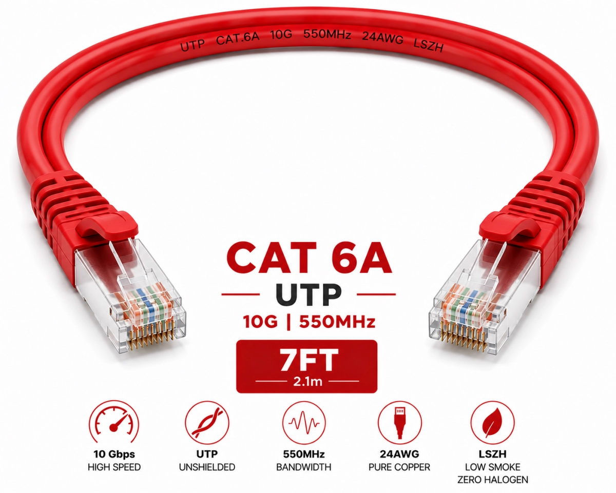 Patch Cord UTP Cat 6A 7FT Rojo