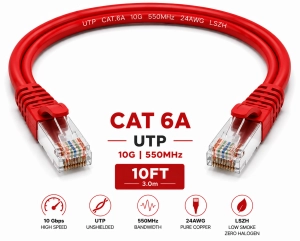 Patch Cord UTP Cat 6A 10FT Rojo