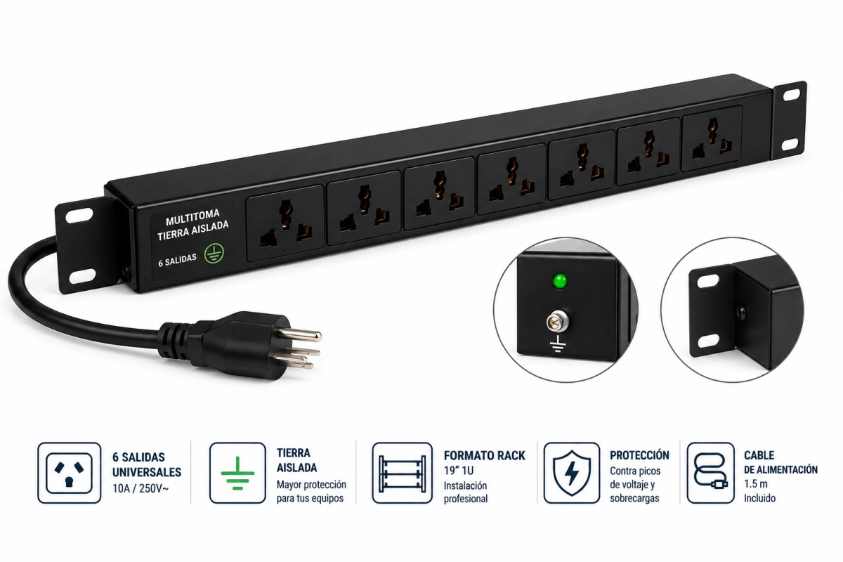 MULTITOMA TIERRA AISLADA 6 SALIDAS - RACK PDU