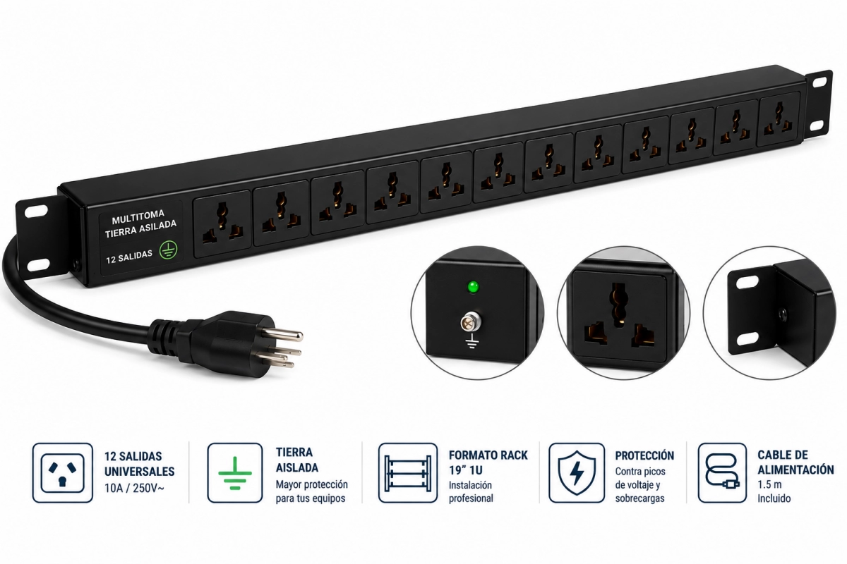 MULTITOMA TIERRA AISLADA 12 SALIDAS - RACK PDU