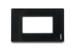 Placa Stilo Plata Vidrio Tomacorriente Negro Línea Premium