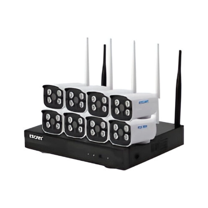 Kit Nvr 8Ch Wifi 8 Camaras Tipo Bala De 2Mp Lente 3.6Mm Ir 20M H.265 Wdr+1Sata/1Hdmi/1Rj45 Ip66
