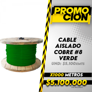 Cable Aislado Cobre N8 Verde X1000 Metros