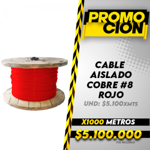 Cable Aislado Cobre N8 Rojo X1000 Metros